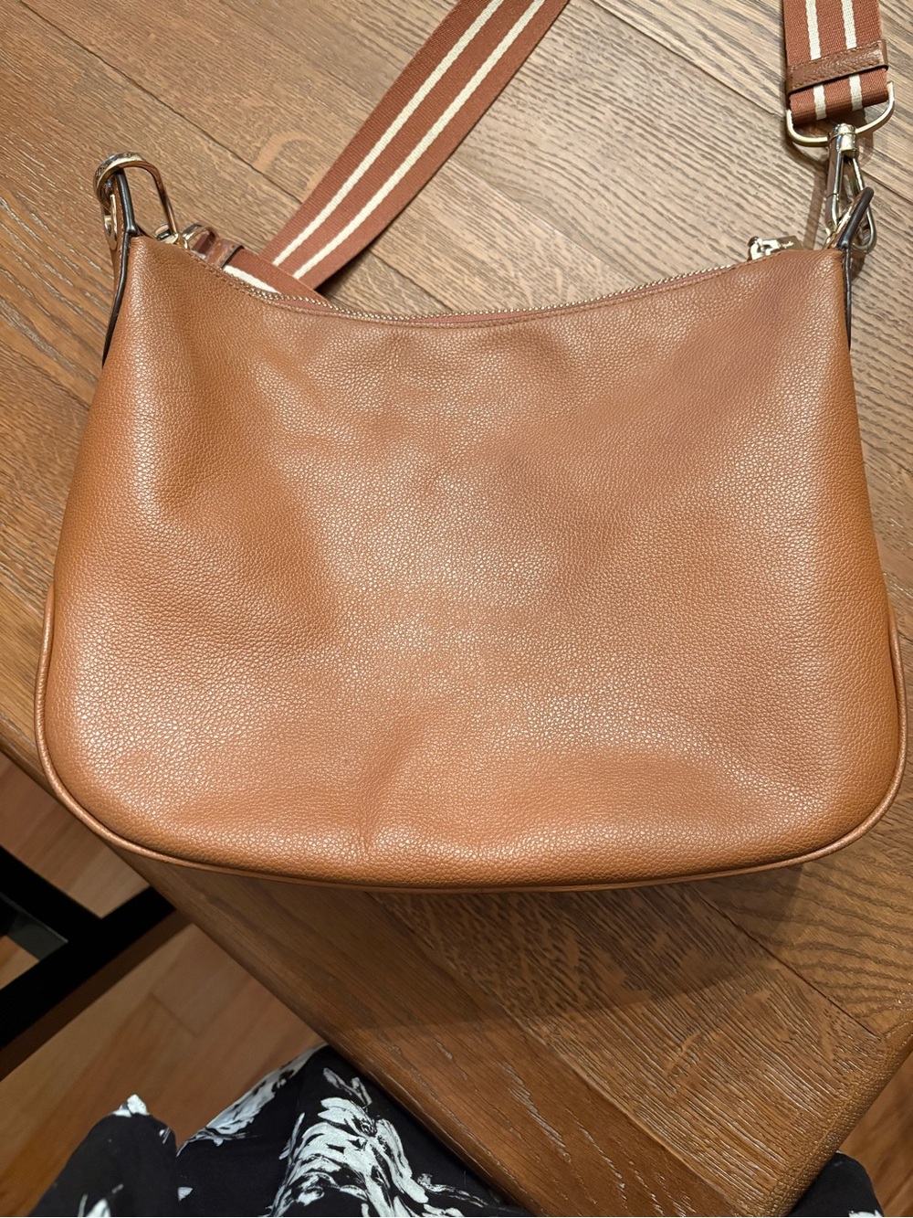 Kate Spade Tan Pebbled Leather Crossbody Bag with long adjustable striped strap - Picture 3 of 11